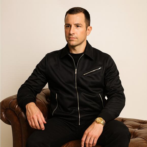 CLUB MONACO Tech Terry Jacket Caviar Black Sz Large NWT $150 {C44}